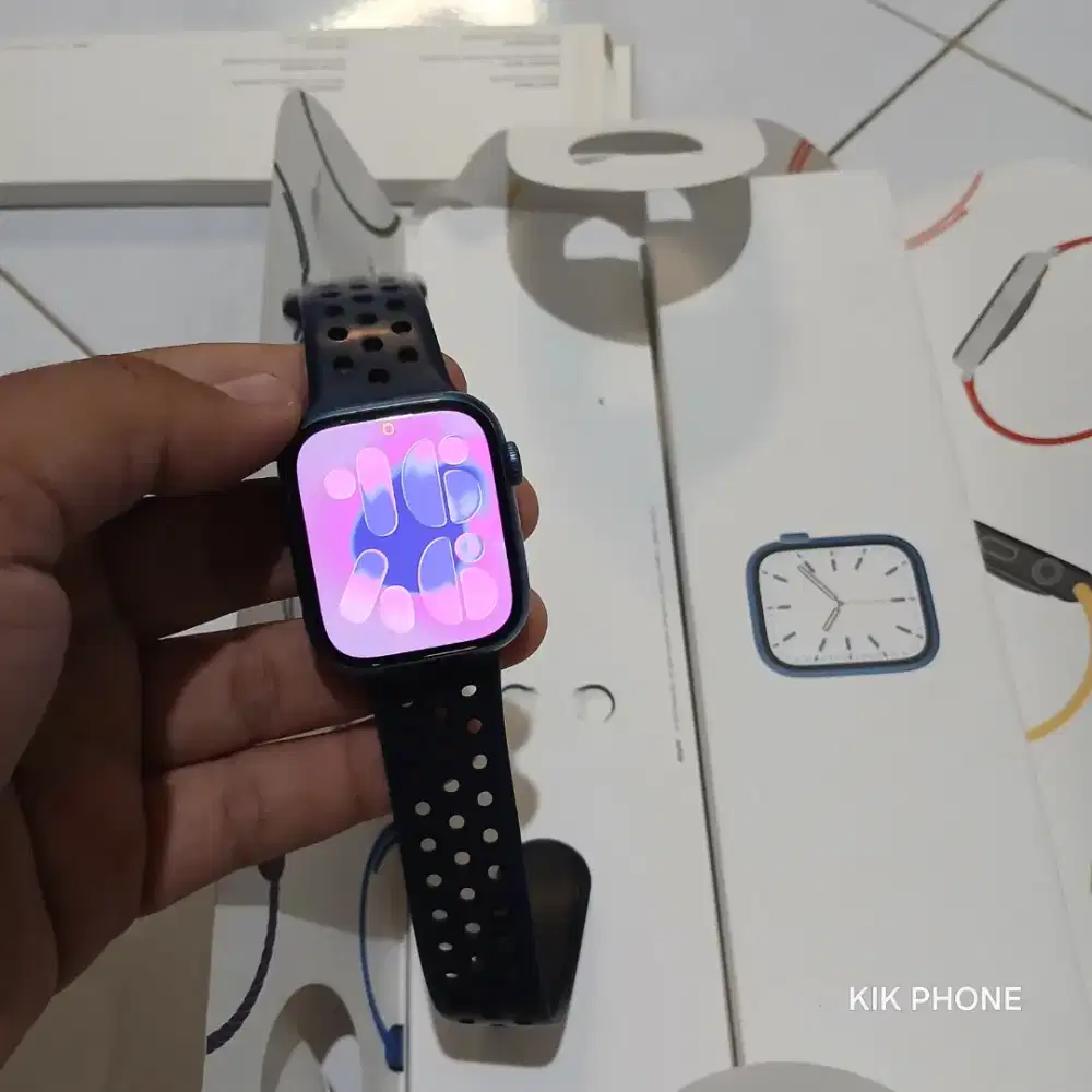 Apple Watch Series 7 45mm Blue BH 91% Fullset Segel Normal Mulus 95%