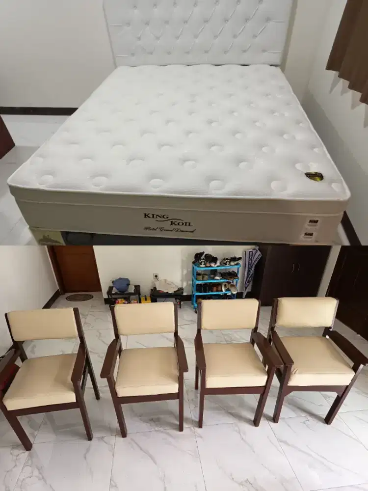 Kasur KING KOIL 160x200+dipan javapanda+sandaran+4 kursi sofa