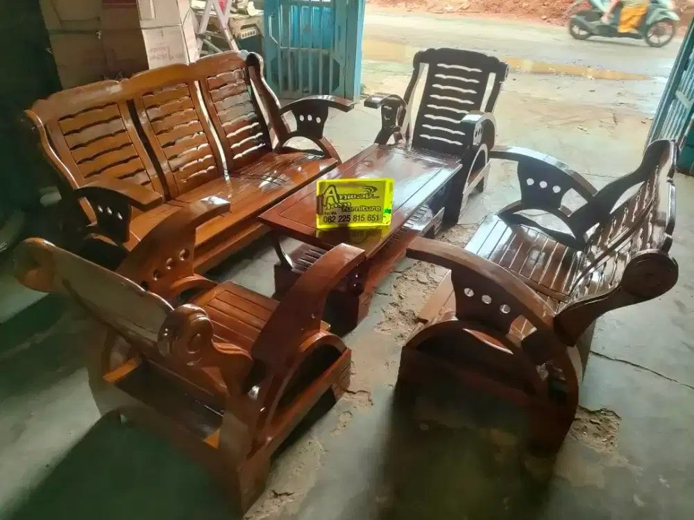 Kursi tamu minimalis becak full kayu jati