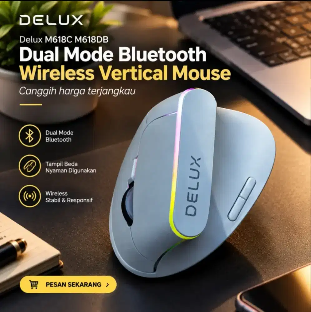 Delux M618C M618DB Dual Mode Bluetooth Wireless Vertical Mouse