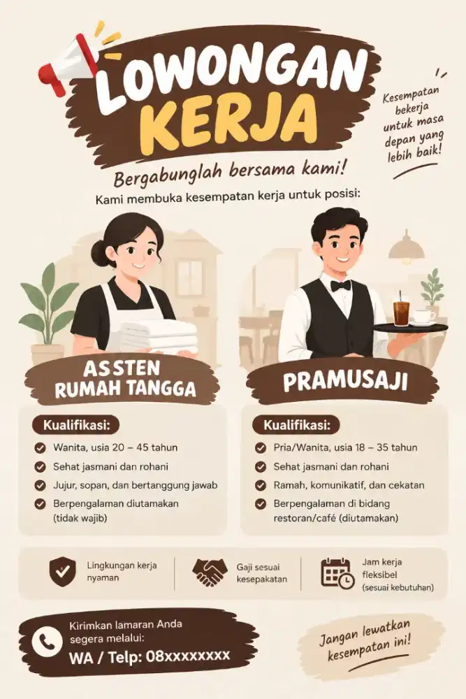LOWONGAN KERJA ART & PRAMUSAJI JAGA STAND MAKANAN