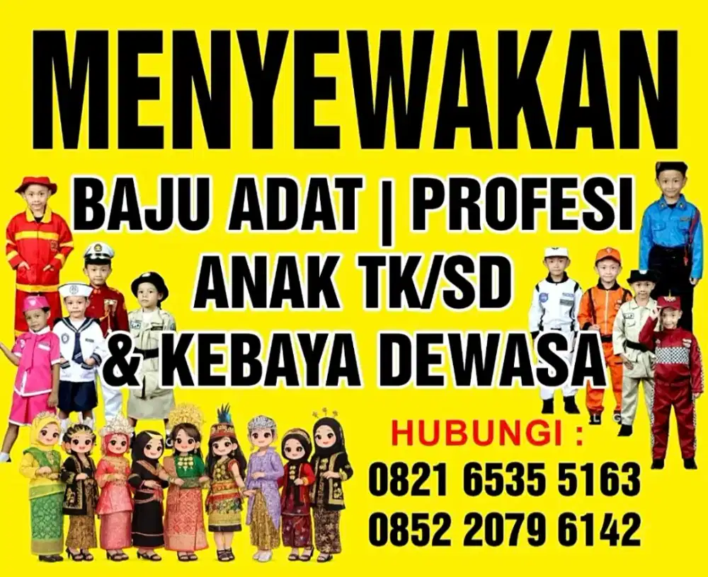 Menyewakan pakaian profesi dn adat anak2