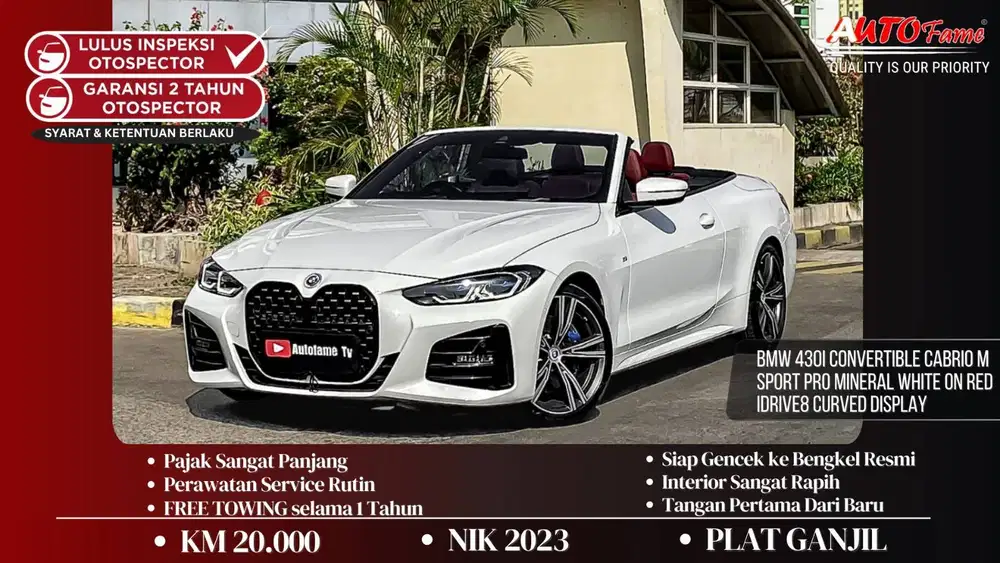 KM20RB BMW 430i Convertible Cabrio M Sport Pro Mineral White On Red iD