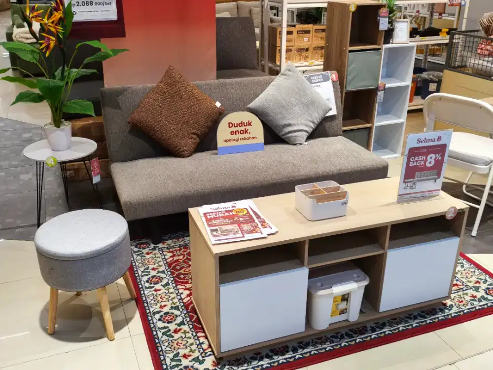 Selma Set Isi Rumah – Sofa Bed + Meja Sisi + Rak TV + Rak 4 Tingkat