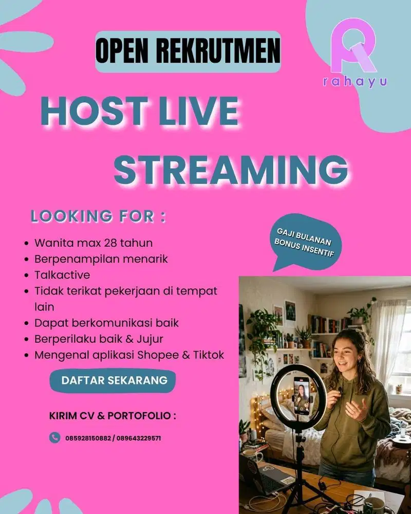 Lowongan pekerjaan host live!!