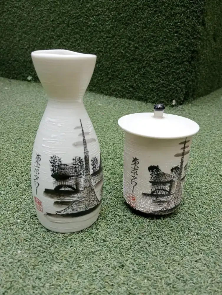 1 Set Botol & Cangkir Teh Jepang Original vintage 80's
