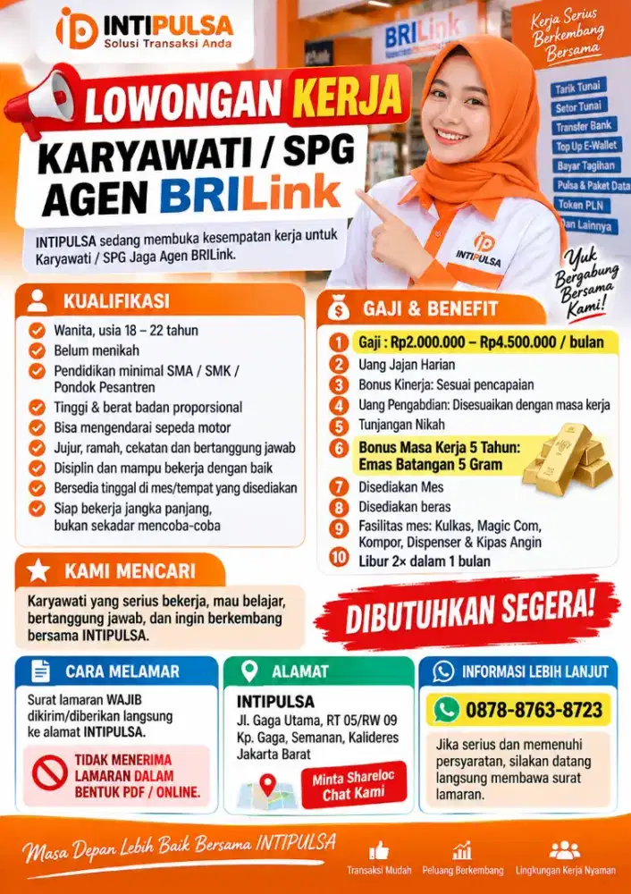 LOWONGAN KERJA KARYAWATI / SPG AGEN BRILINK