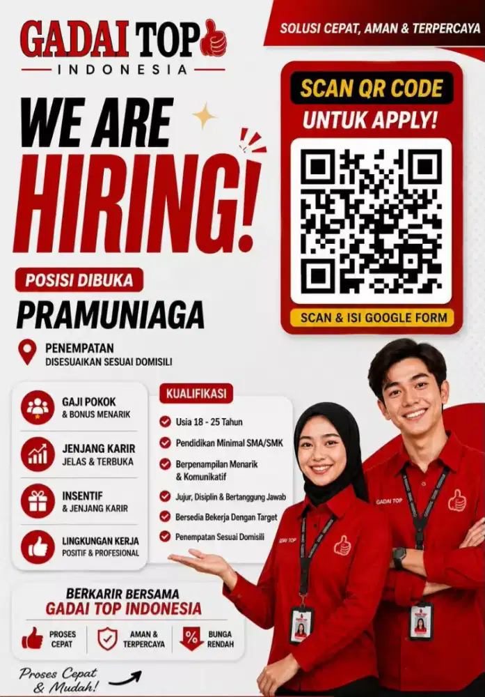 Lowongan Kerja Gadai Top Pramuniaga Kasir Admin Marketing