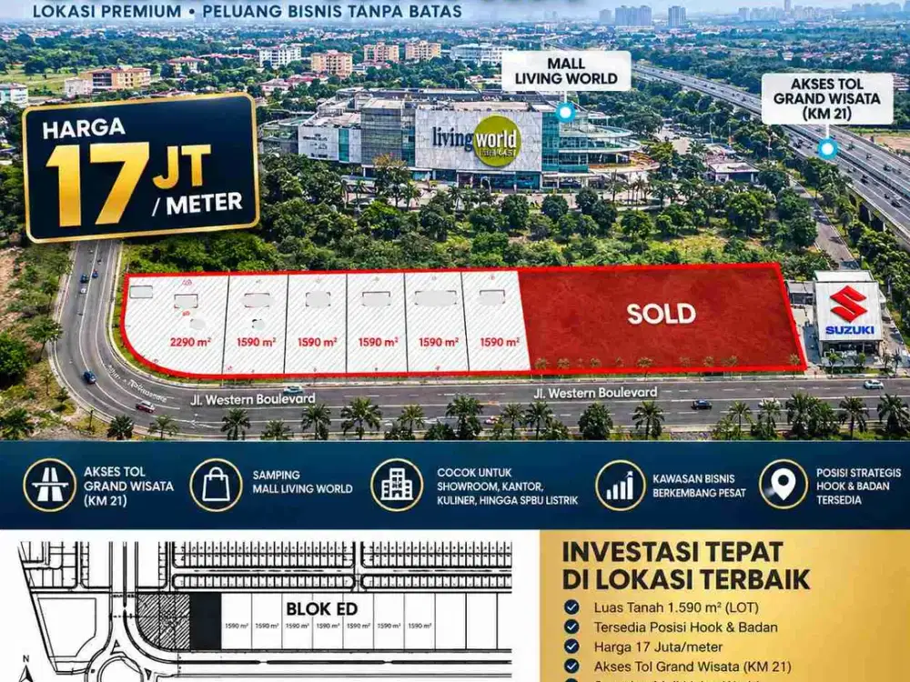 INVESTASI TANAH KAVLING KOMERSIAL GRAND WISATA, BEKASI