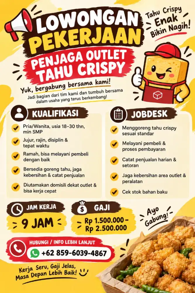 Dicari Crew Outlet Tahu Crispy