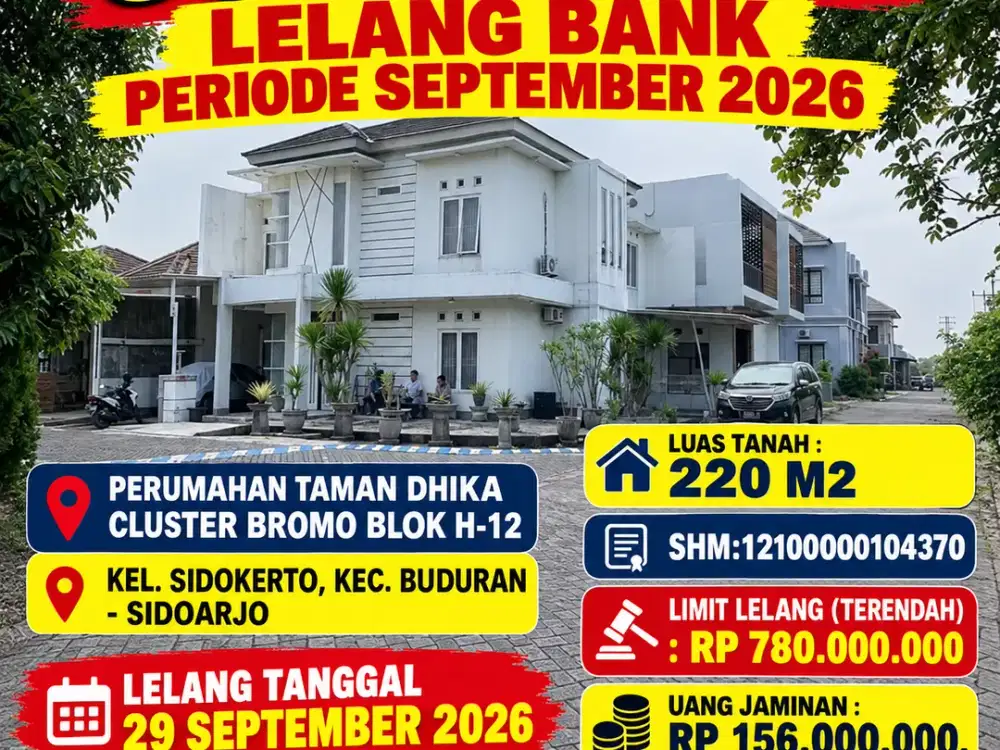 SIDOKEPUNG (BUDURAN) - LUAS 220 M2!! DIJUAL RUMAH VIA LELANG DI PERUM THE TAMAN DHIKA