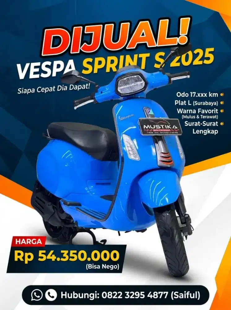 Perfect Condition!!Vespa Sprint S Spido TFT 2025 Plat L Mulus-Mustika