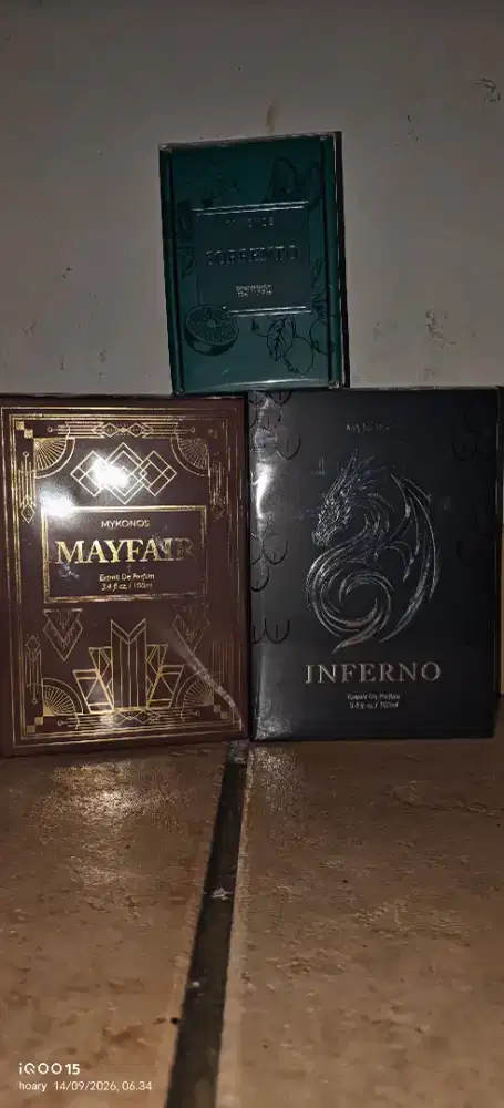 Parfum Mykonos 3 varian Sorento Mayfair Inferno segel semua