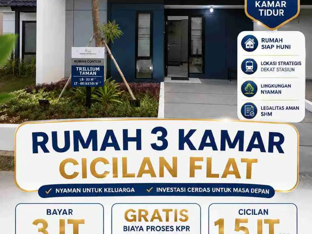 Rumah subsidi 3 kamar dekat Stasiun KRL