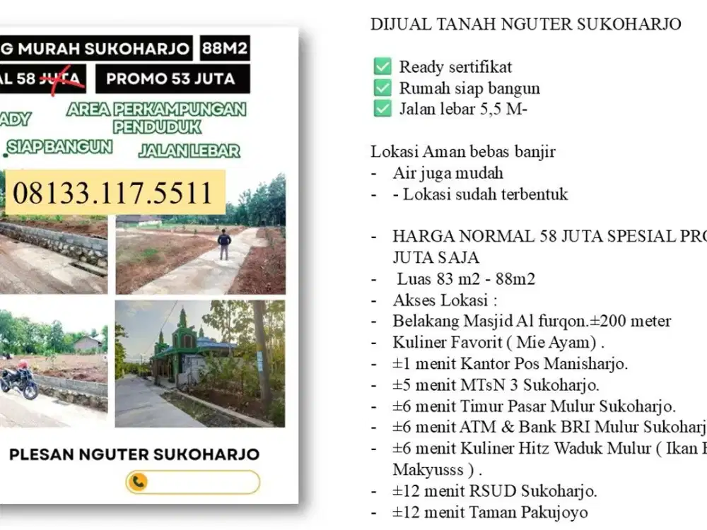 DIJUAL TANAH murah NGUTER SUKOHARJO