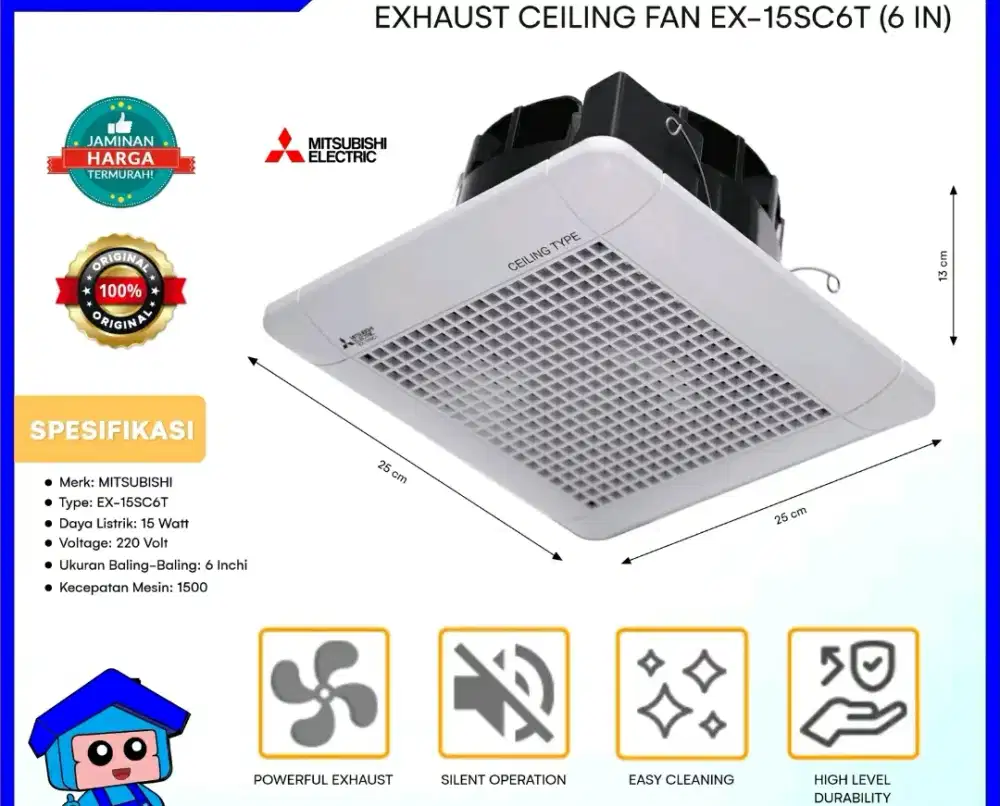 Fan Ventilasi, Fan Exhaust, Fan Atap Plafon utk Kamar Mandi / Dapur