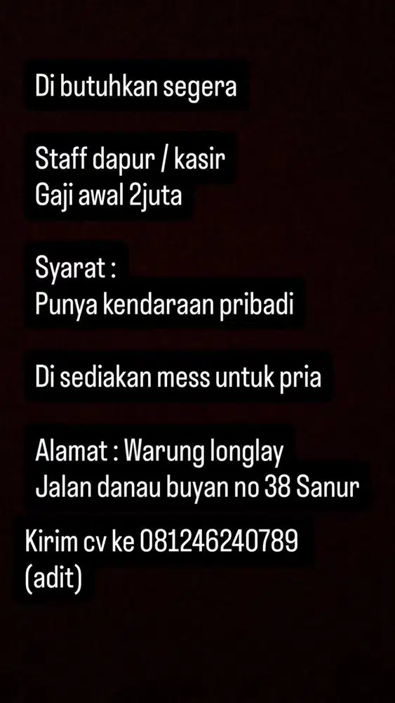 Dibutuhkan segera!
