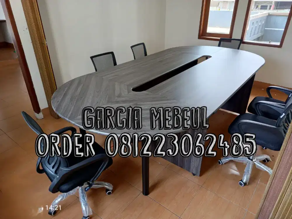 Meja Meeting kaki Besi set kursi Hidrolik jaring 6 pcs
