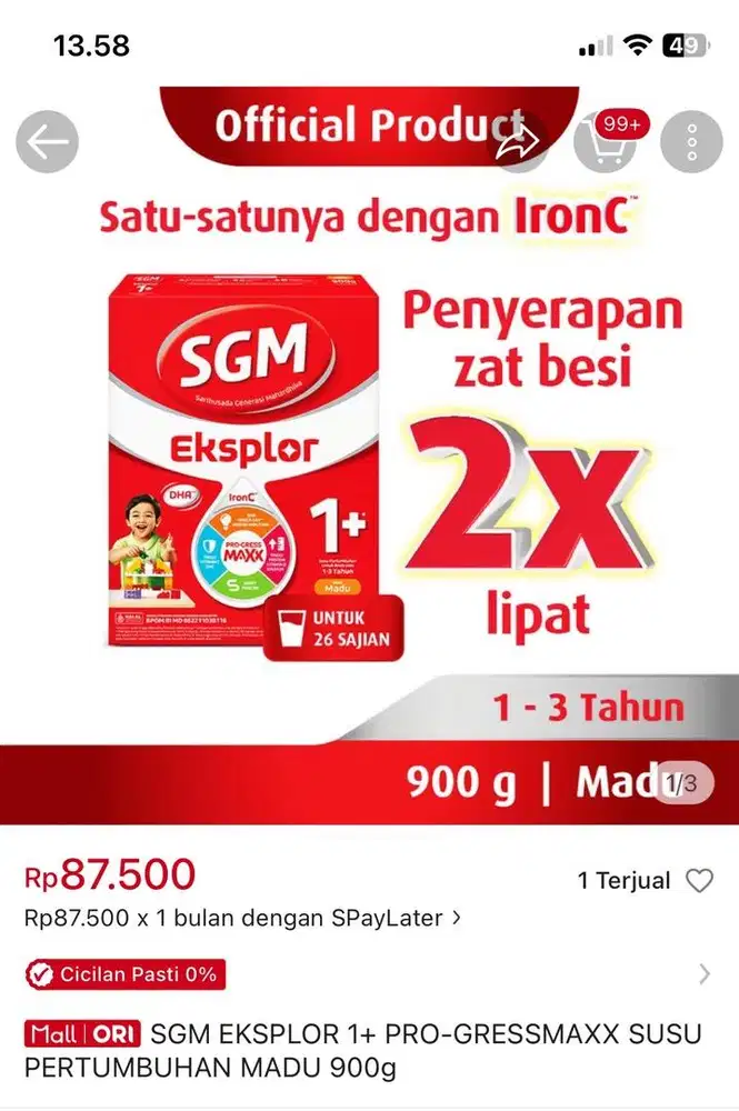 Jual susu SGM 1+ 900gr Madu
