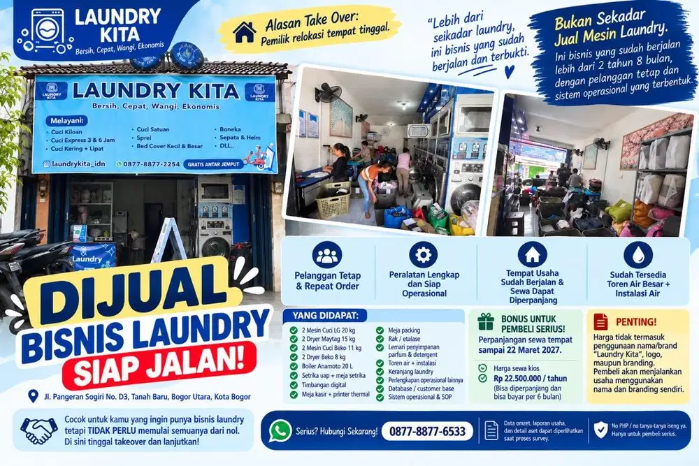 TAKE OVER LAUNDRY BOGOR – SIAP JALAN, PERALATAN LENGKAP