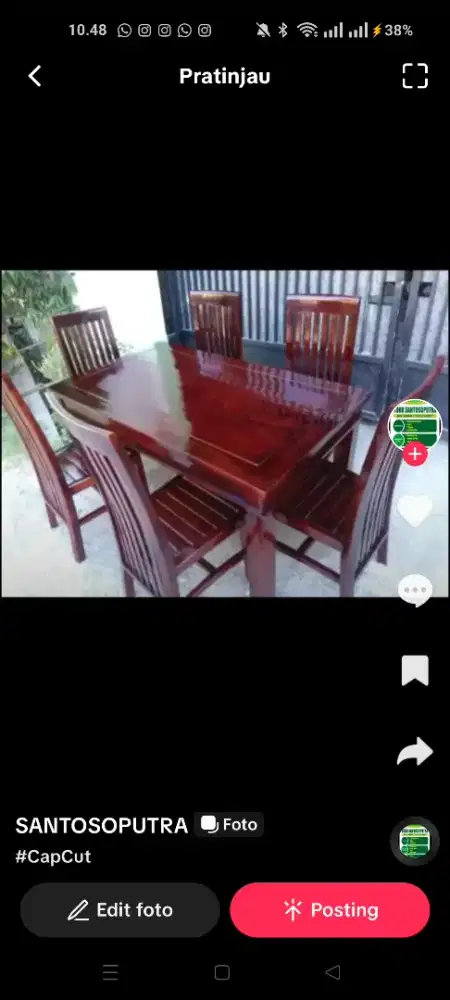 Meja Makan Jati 6 Kursi Kayu Kuat