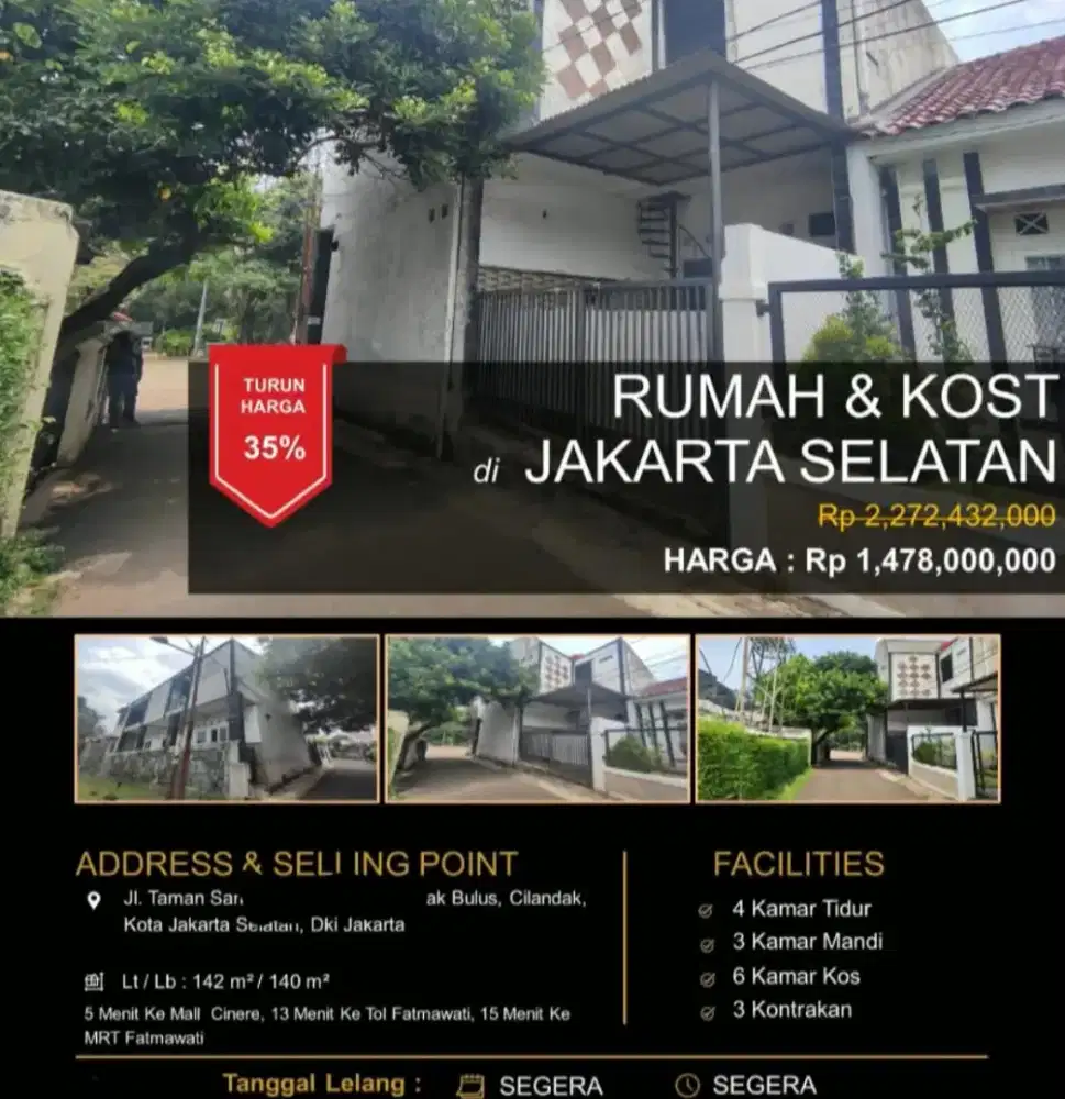 Dijual Rumah Kos dan Kontrakan Jalan Taman