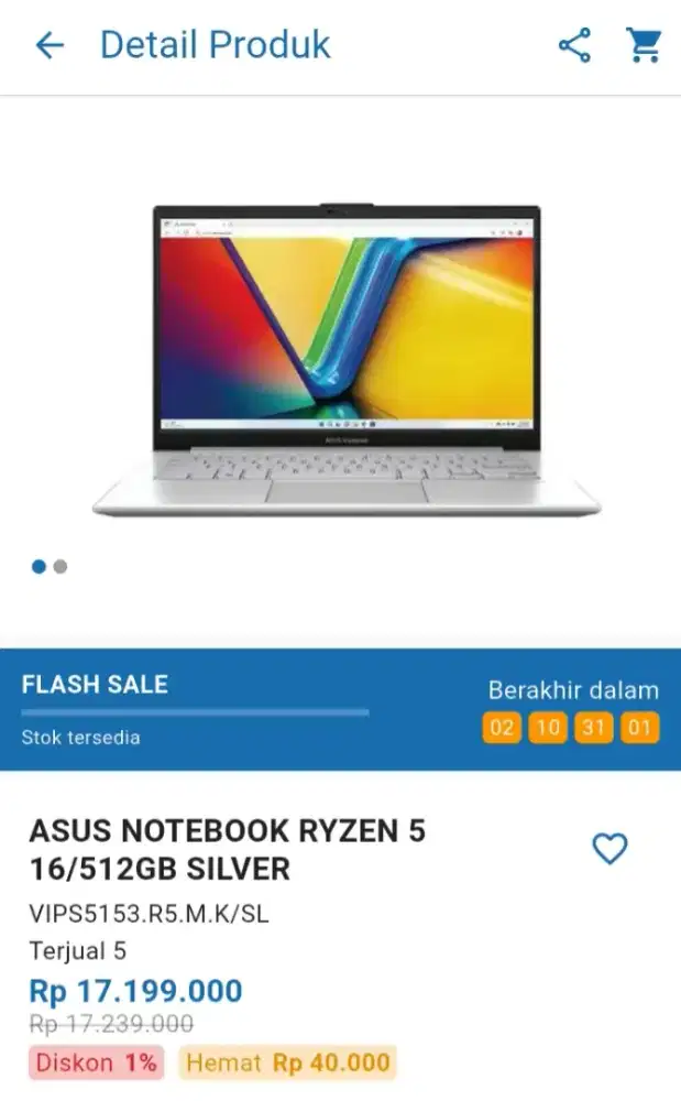 CICILAN ASUS NOTEBOOK RYZEN 5 16/512GB SILVER