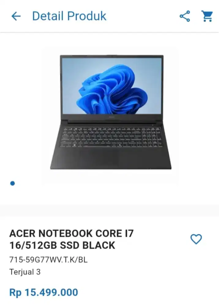 CICILAN ACER NOTEBOOK CORE I7 16/512GB SSD BLACK