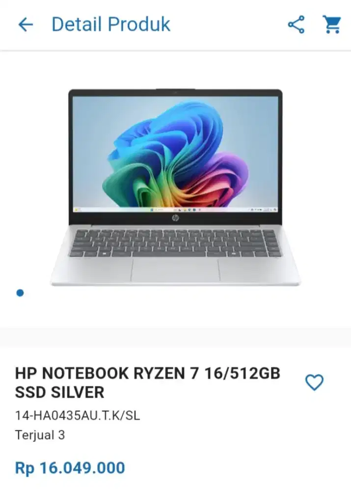 CICILAN HP NOTEBOOK RYZEN 7 16/512GB SSD SILVER