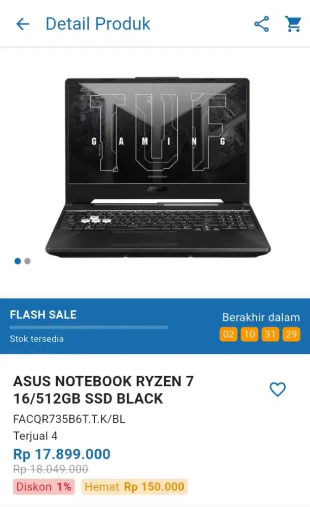 CICILAN LAPTOP ASUS TUF GAMING 16/512 GB SSD BLACK