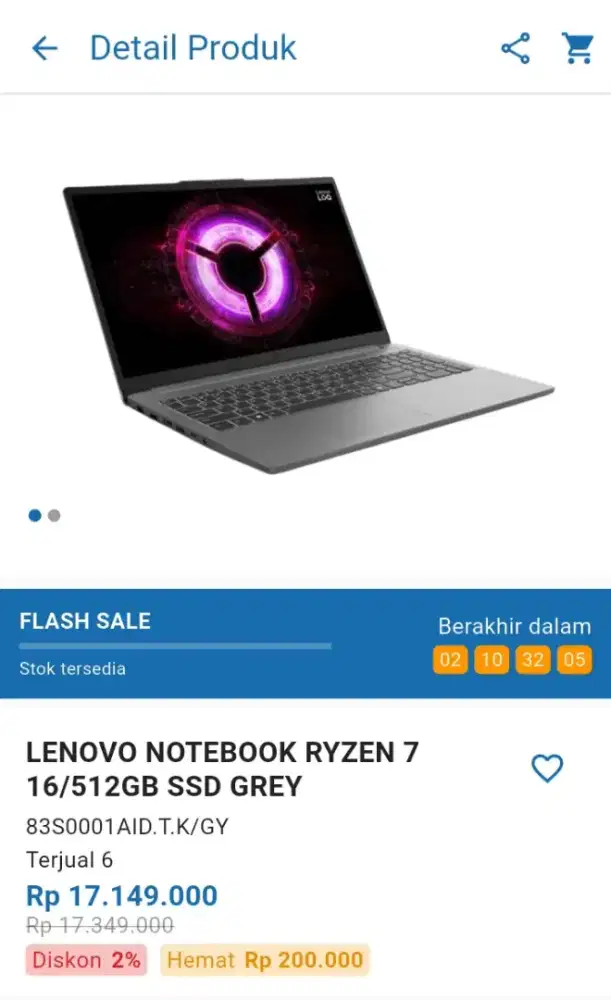 CICILAN LAPTOP LENOVO NOTEBOOK RYZEN 7 16/512GB SSD GREY