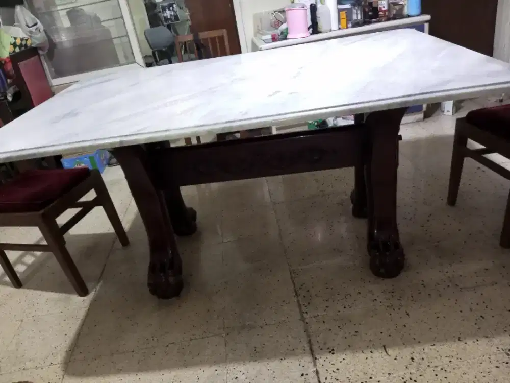 Meja Klasik full marmer kaki kayu jati asli.