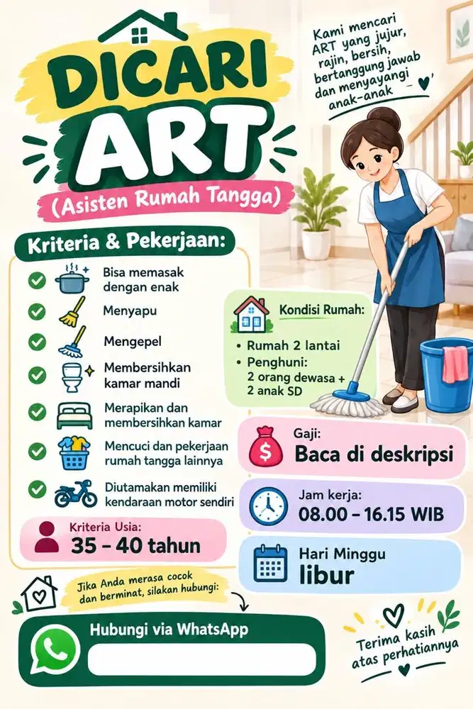 Dicari Asisten Rumah Tangga (ART)