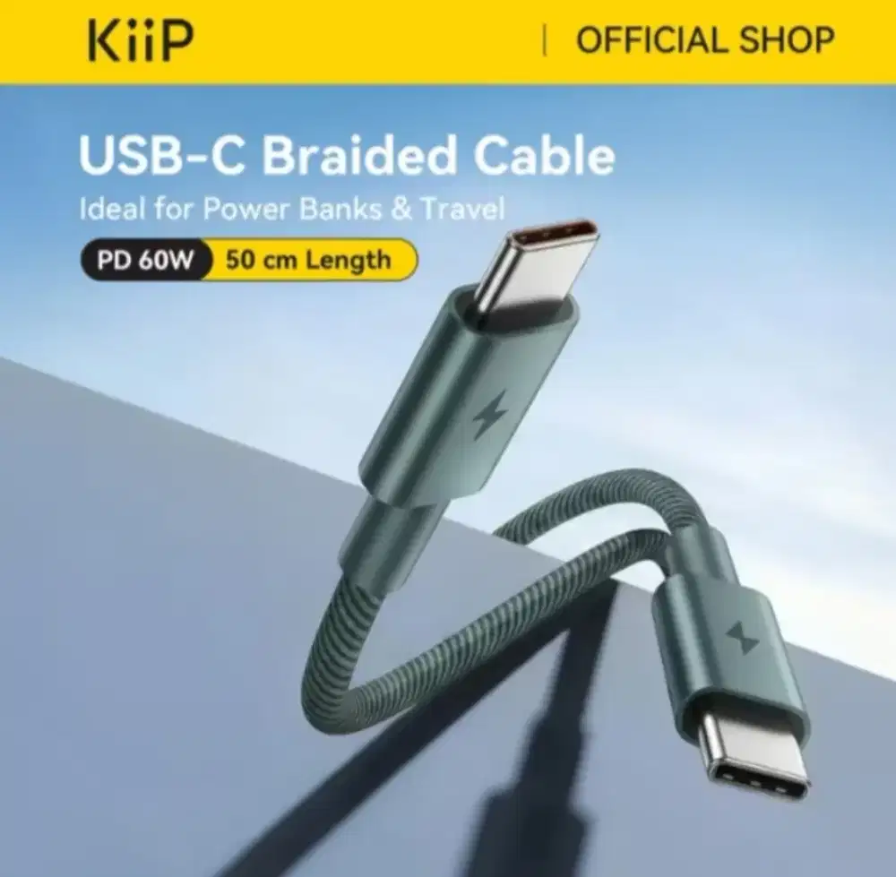 KiiP B60 Kabel Data 60W USB C Braided 50cm Fast Charging Cable PD QC