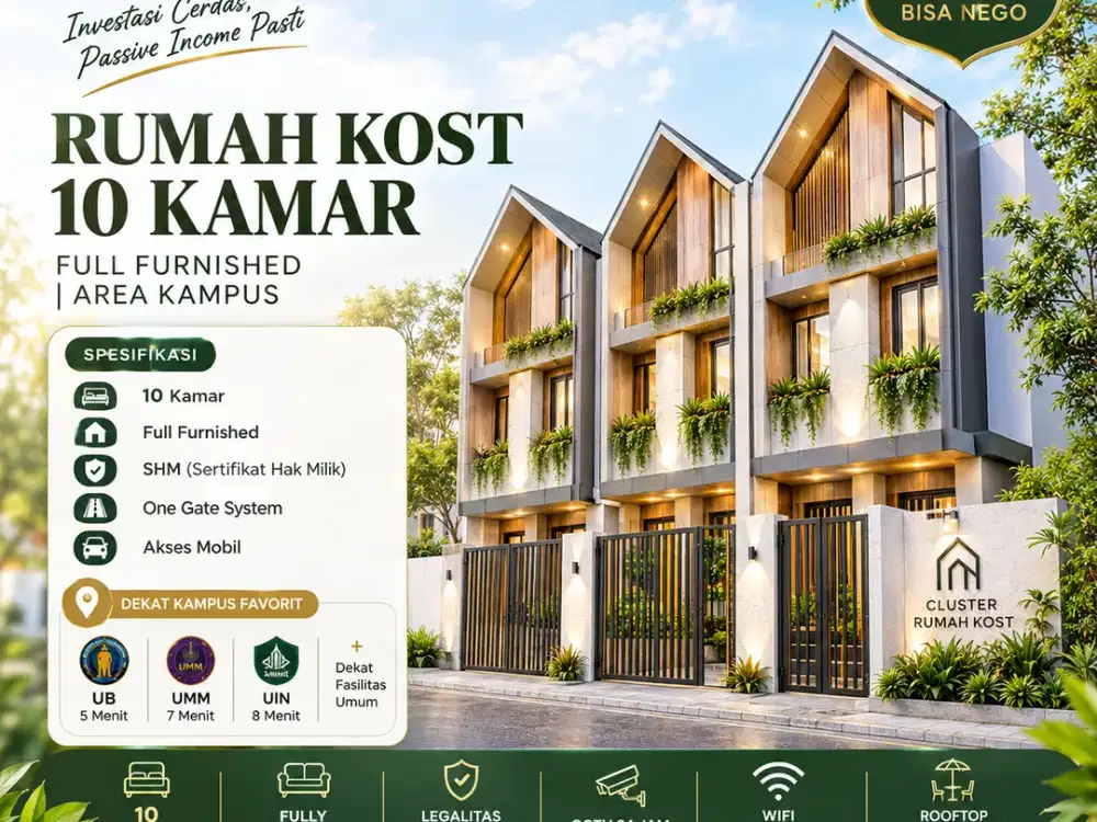 Investasi Kost 10–17 Kamar, Strategis & Cashback Rp100–120 Juta