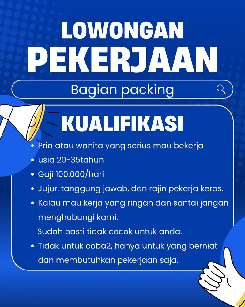 Lowongan kerja bagian Packing toko online