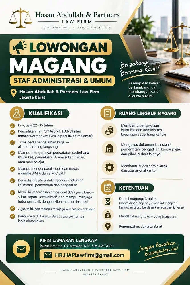 LOWONGAN MAGANG — STAF ADMINISTRASI & UMUM