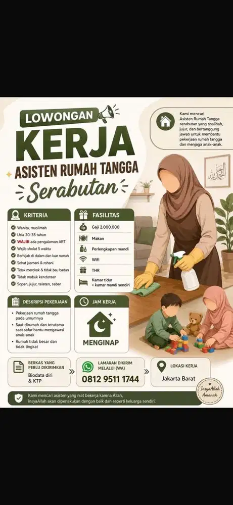 Di cari pembantu rumah tangga