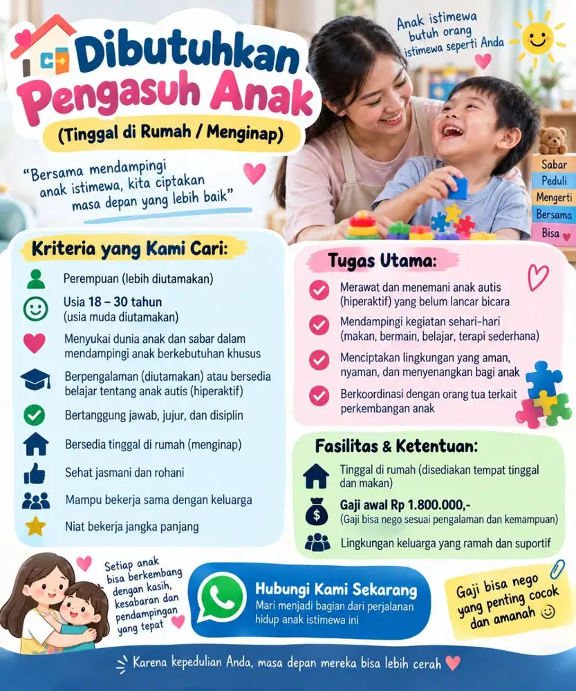 Pengasuh Anak Istimewa (Diutamakan Perempuan)