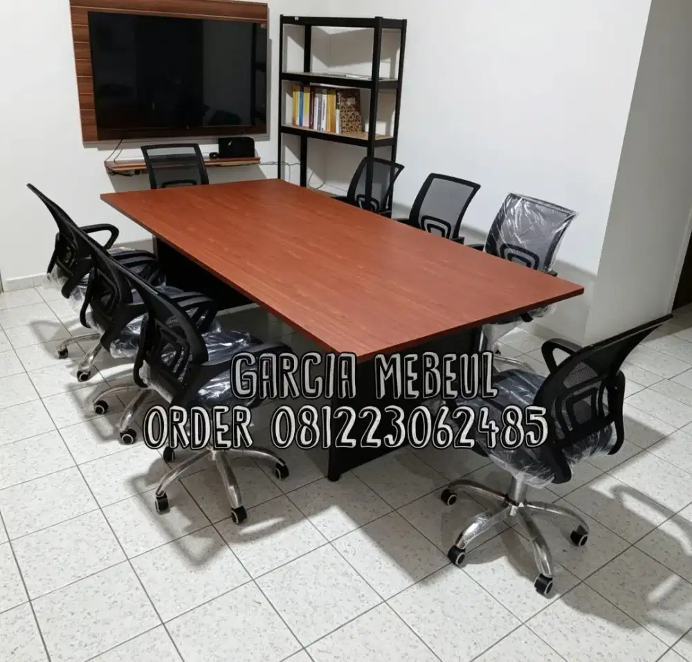 PAKET MEJA MEETING SET 8 KURSI HIDROLIK SANDARAN JARING