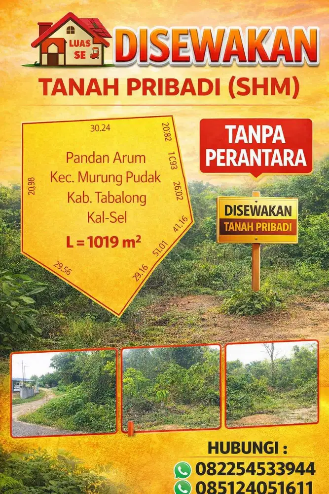 Tanah Disewakan 1019 M2 di Pandan Arum Tabalong Kalsel (Harga nego)