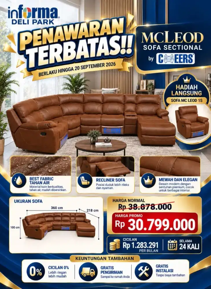 Kredit MCLeod Sofa Sectional Tanpa Kartu Kredit