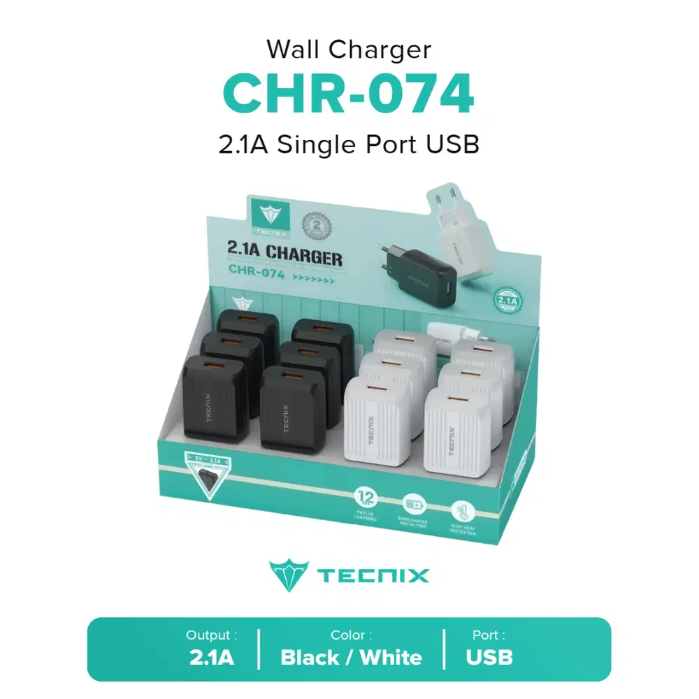 Tecnix CHR-074 2.1A Single Port USB Wall Charger