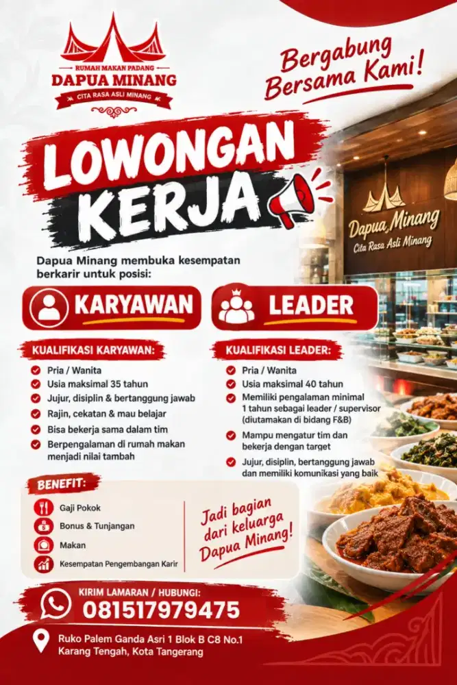 Dibutuhkan segera karyawan nasi padang