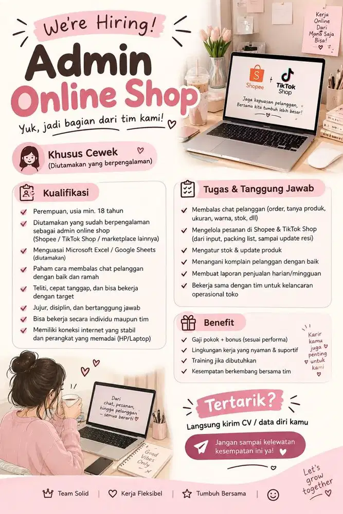 DIBUTUHKAN SEGERA ADMIN ONLINE SHOP