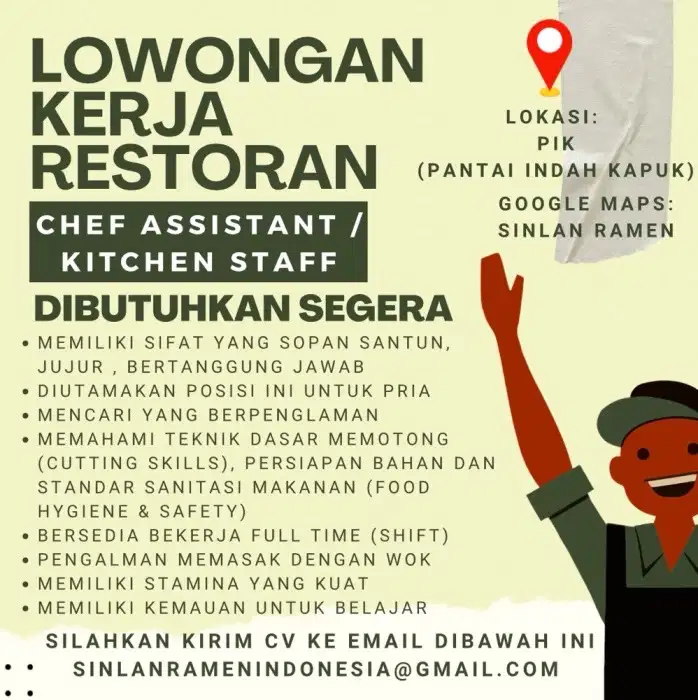 (URGENT) LOWONGAN PEKERJAAN DI RESTORAN