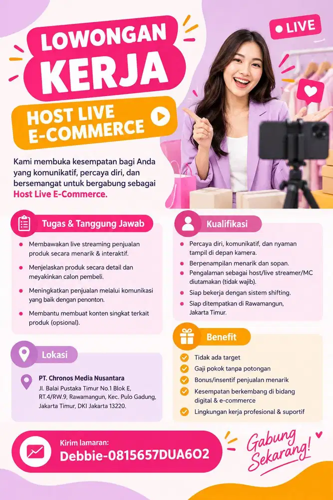 Loker Host Live, Loker Jakarta, Loker Hos Jualan, Host Live TT, Loker