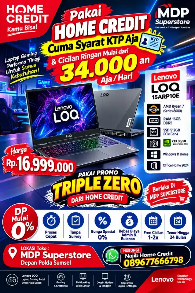 KREDIT LAPTOP LENOVO LOQ  RYZEN 7 RAM 16GB/ 512GB FREE 1-2x CICILAN