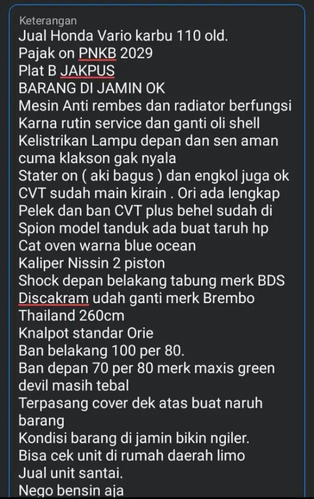 Vario 2013 siap pakai.