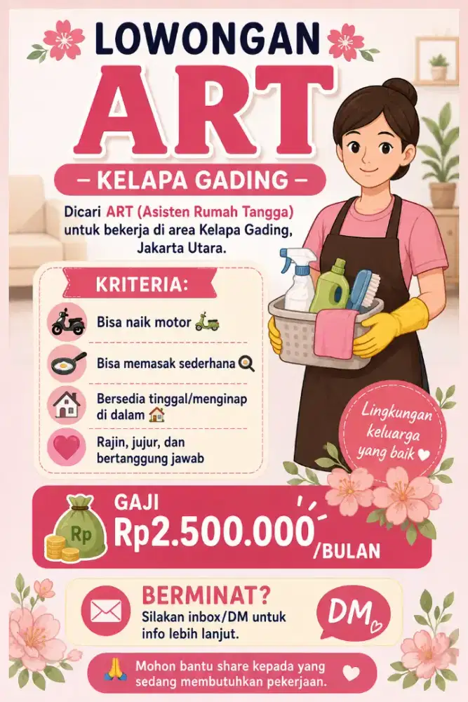 DICARI PEMBANTU ATAU ART SECEPATNYA